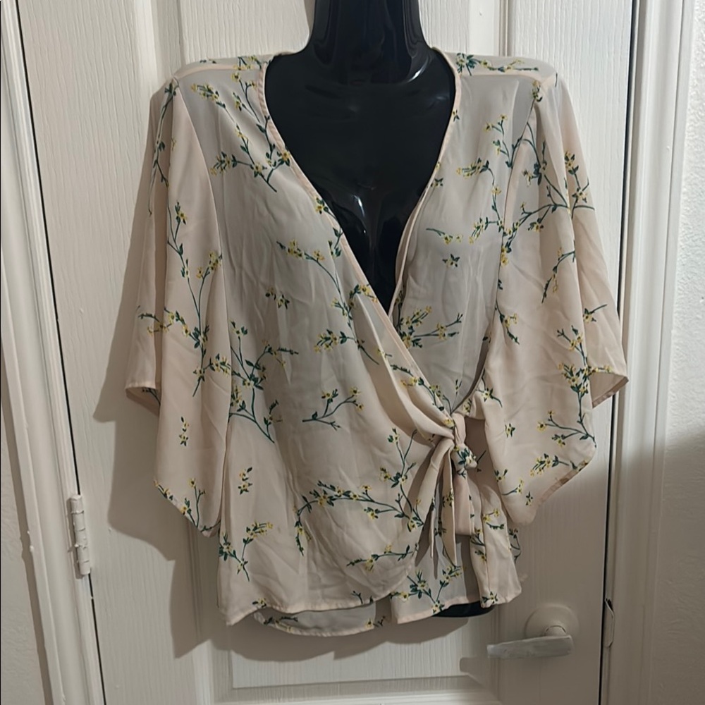 Express Pink Wrap Blouse with Tie Front